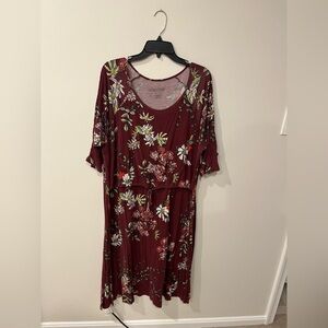 Latched Mama Tie-Waist Maternity Nursing Floral Midi Dress with Pockets Size 2X